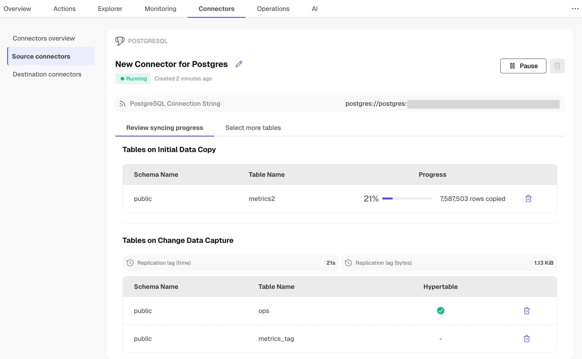 Editing a PostgreSQL connector in Tiger Console